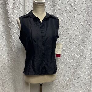 NWT Sunny Leigh size small Black Ruffled Silk Blouse button‎ down soft elegant